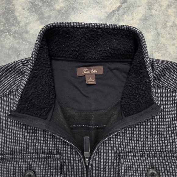 Tasso Elba Mens Vest L Large‎ Full Zip Mock Neck Pockets Gray Black Striped - Picture 2 of 6